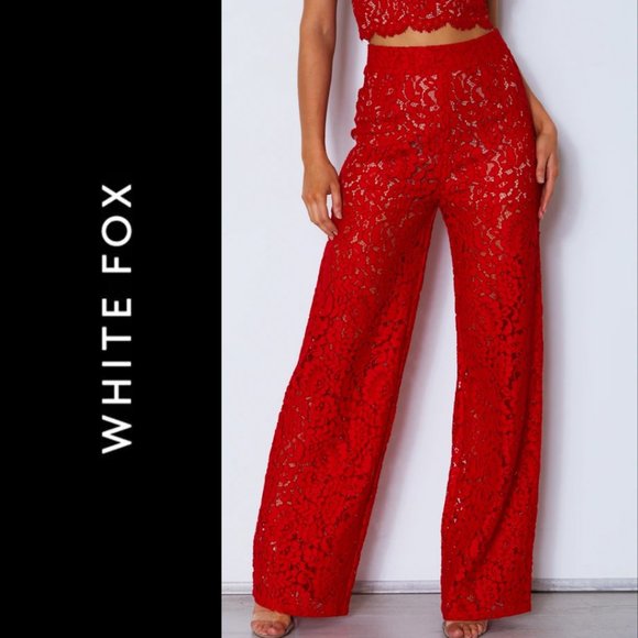 🚫 SOLD 🚫 Cherie Lace Palazzo Pants Red - Picture 2 of 6
